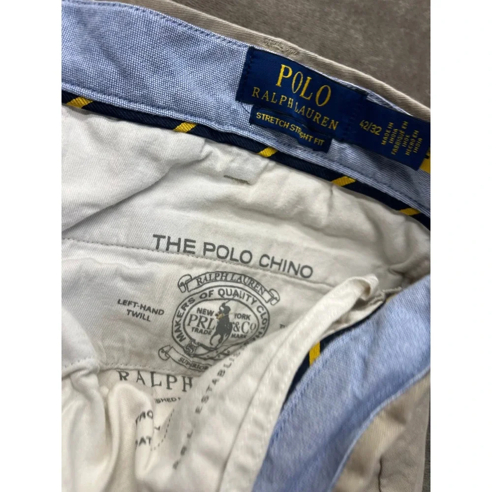 Polo Ralph Lauren Mens 42x32 Stretch Straight‎ Fit Chino Pants Khaki Tan Twill
